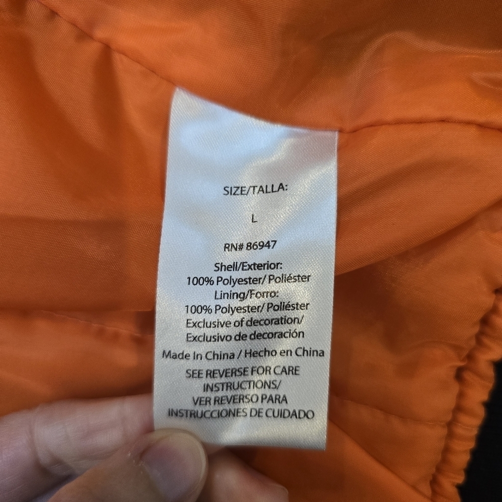 NASA Bomber Jacket With Patches Chemistry Brand Black With Orange Lining Sz Larg - Picture 6 of 16